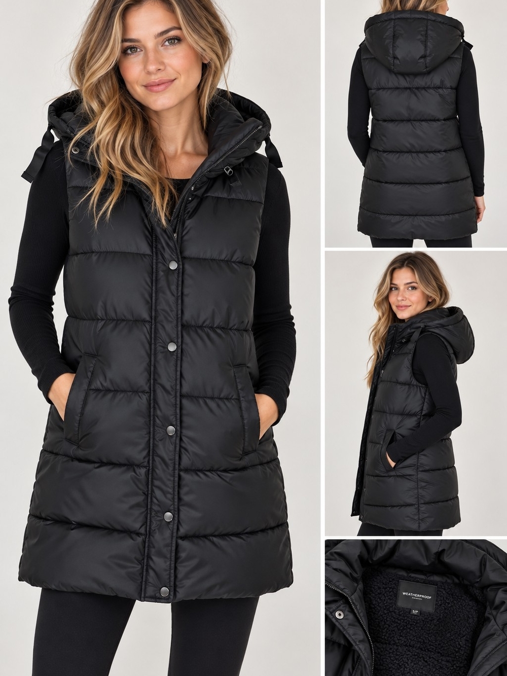 Weatherproof Black Quilted Hooded Puffer Vest